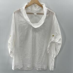 Soft Surroundings 100% Cotton Cowl Neck Lightweight 3/4 Sleeve Blouse Size Large